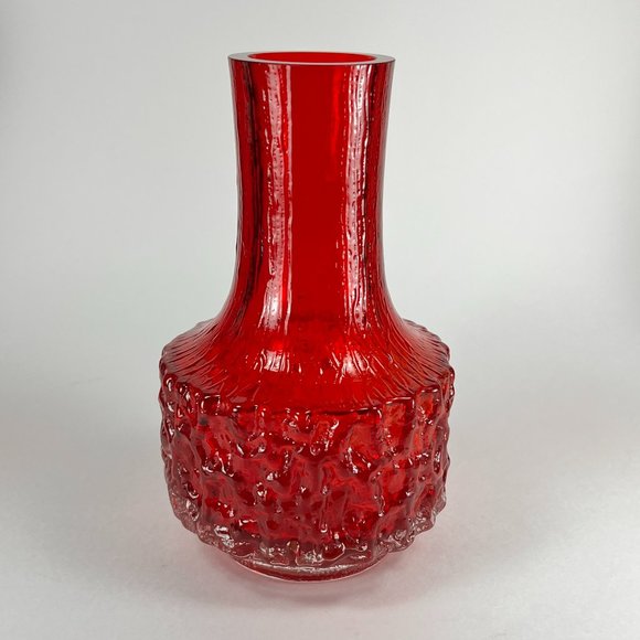 Vtg Whitefriars Bark Mallet Vase Geoffrey Baxter Ruby Red Glass #9818 Glows 70s - Picture 1 of 16